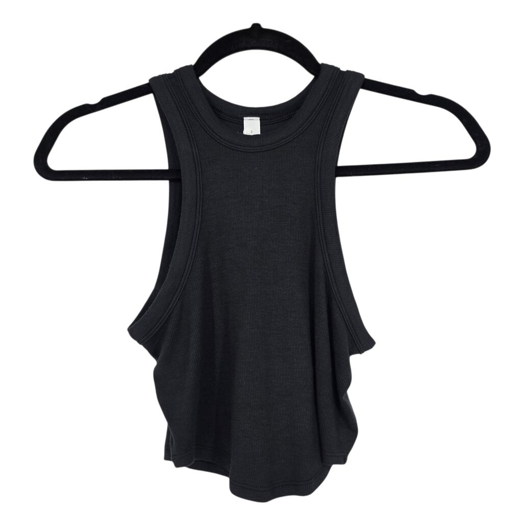 Lululemon Black Ribbed Hold Tight Cropped Crew Neck Racerback Tank Top Size 2